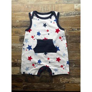 Cat & Jack- Romper- Newborn -Sleeveless- A pocket in front -White- Blue with sta